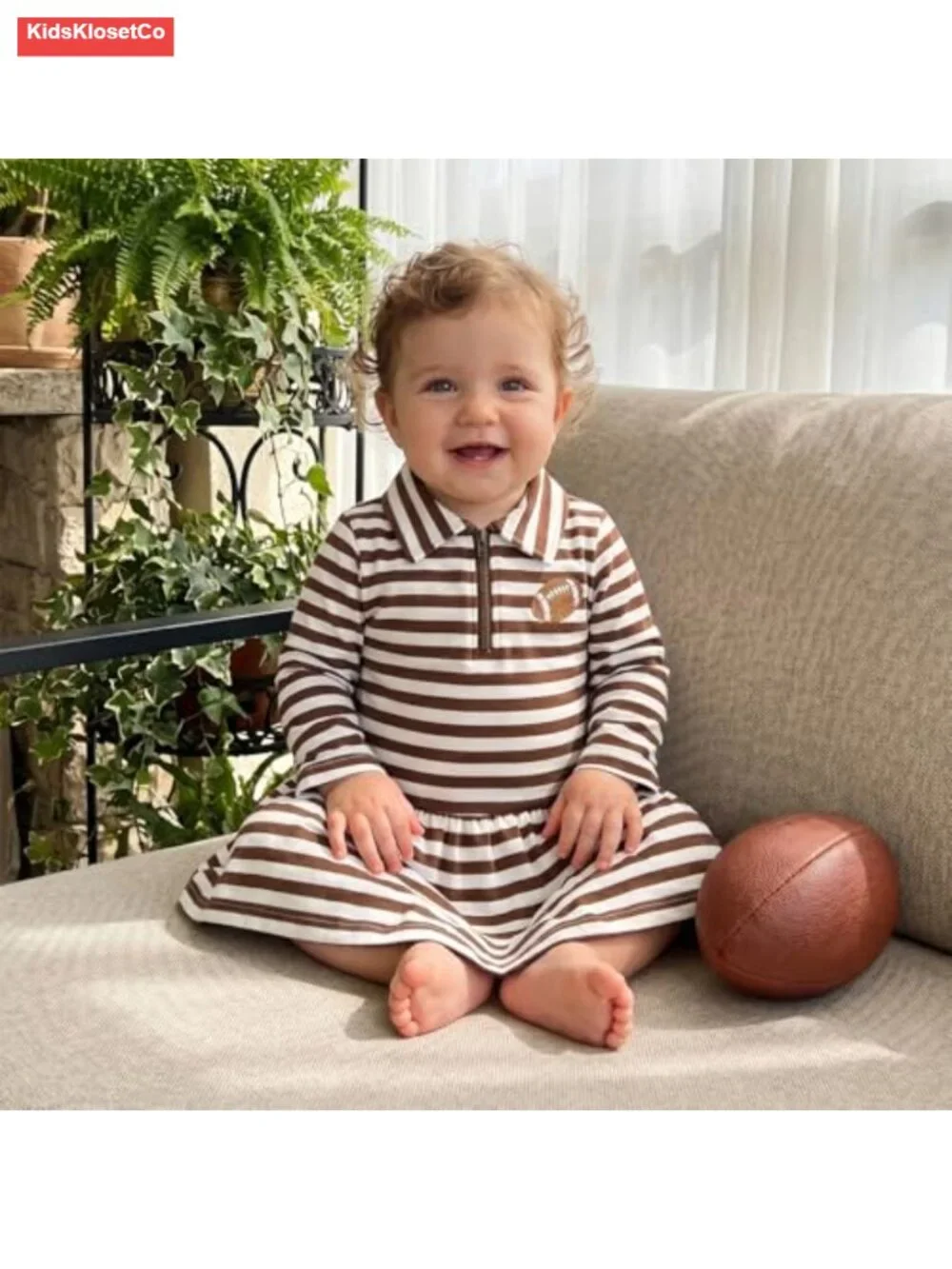 Toddler Girl Football Outfit Rugby Stripe A-line Dress Fall Set